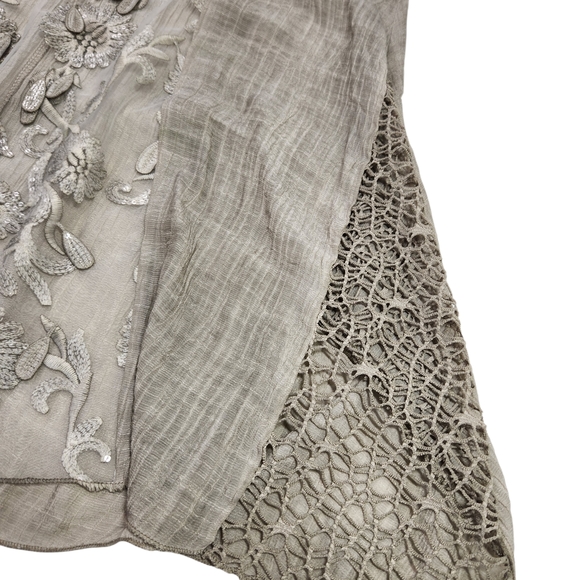 Lace Embroidered Tunic Tank Top Women's Large Taupe Whimsigoth Fairy Festival - Picture 10 of 14